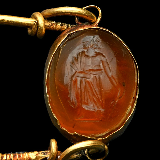Greek Gold Ring and Carnelian Gemstone with Asclepius and Hygeia