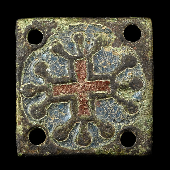 Medieval Knights Enamelled Bronze Heraldic Plaque with Crusader Cross
