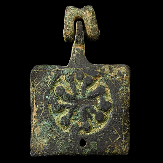 Medieval Knights Gilt Bronze Heraldic Horse Harness Pendant with Crusader Cross
