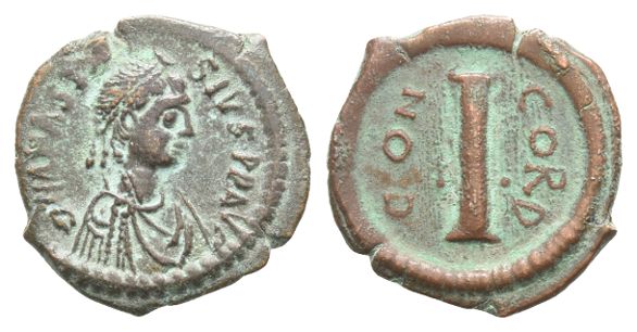 Anastasius I AE 10 Nummi or Decanummium.
