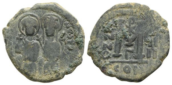 Justin II, with Sophia AE 40 Nummi or Follis.