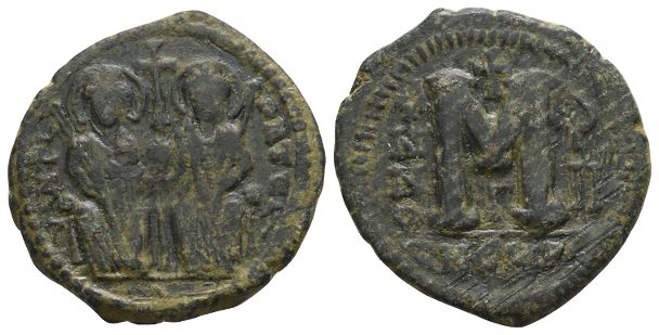 Justin II, with Sophia AE 40 Nummi of Follis.