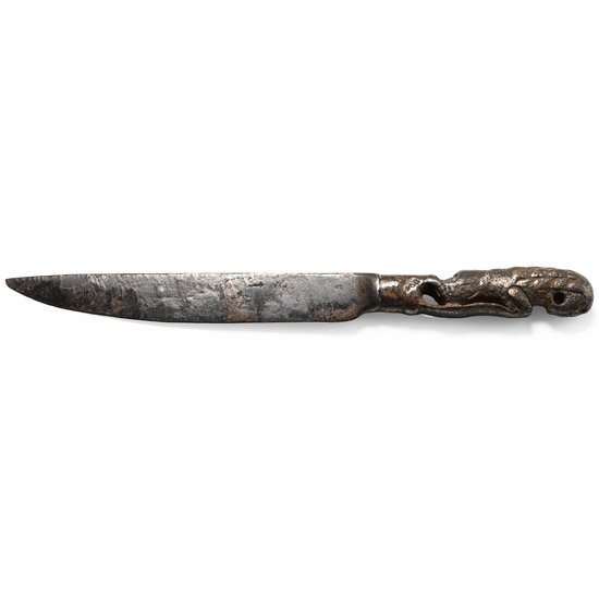 Medieval Iron Knife with Bronze Lion Handle