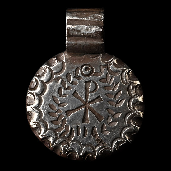Post Medieval Silver Pendant with Chi Rho in Wreath