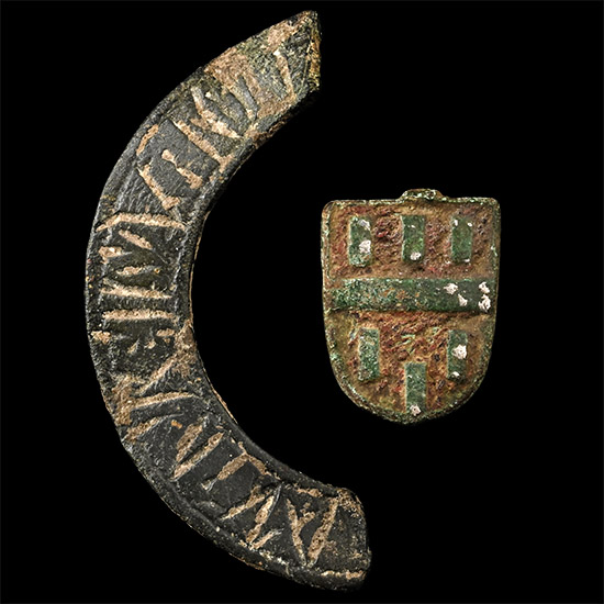 Medieval Knights Heraldic Horse Harness Pendant and Inscribed Ring Brooch Half