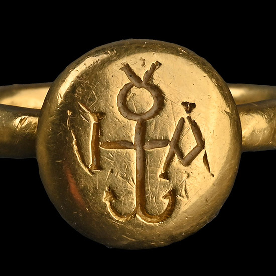Heavy Byzantine Gold Ring with Monogram