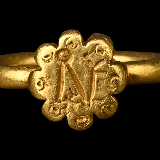 Heavy Byzantine Gold Ring with Monogram