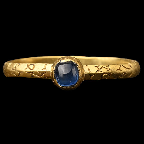 Medieval Gold Ring with Sapphire and Inscription