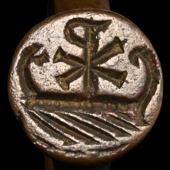 Late Roman Bronze Ring with Boat and Monogram