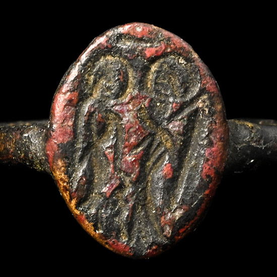 Byzantine Bronze Ring with Winged Figures