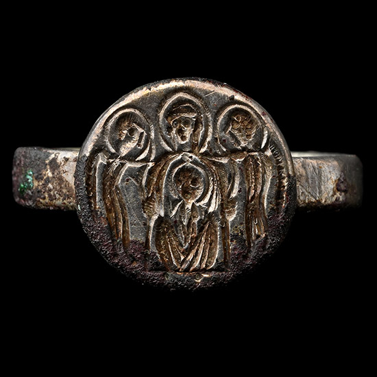 Byzantine Bronze Ring with Christ Scene
