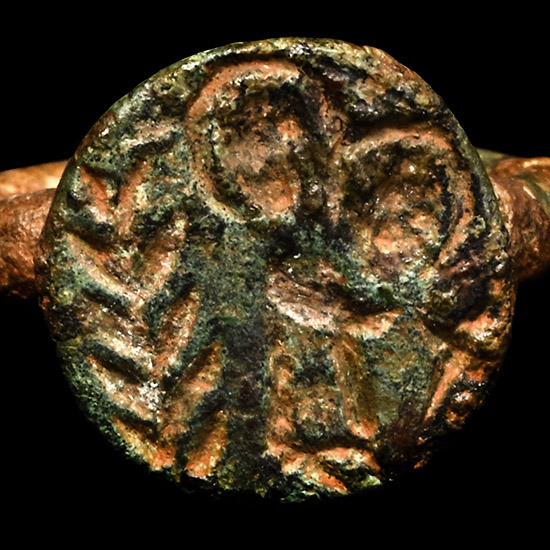 Byzantine Bronze Ring with Mary and Christ