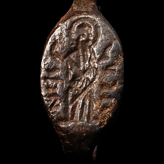 Byzantine Bronze Ring with Christ and Inscription