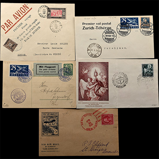 Group of Cards and Letter Fronts Including USA Via Airship Mail