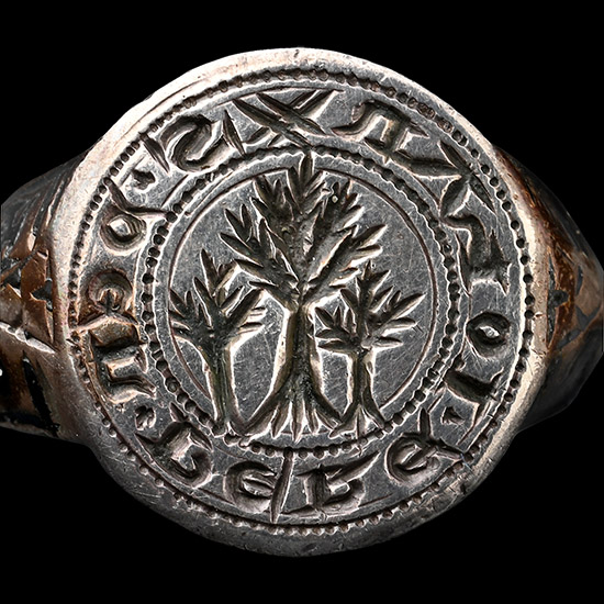 Large Medieval Silver Signet Ring with Trees