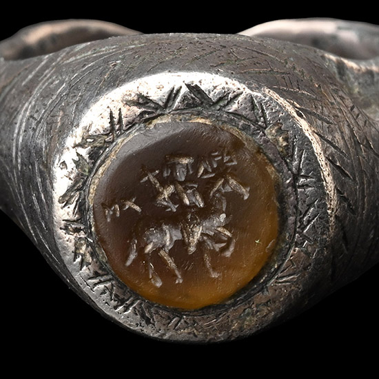 Large Medieval Silver Signet Ring with Intaglio
