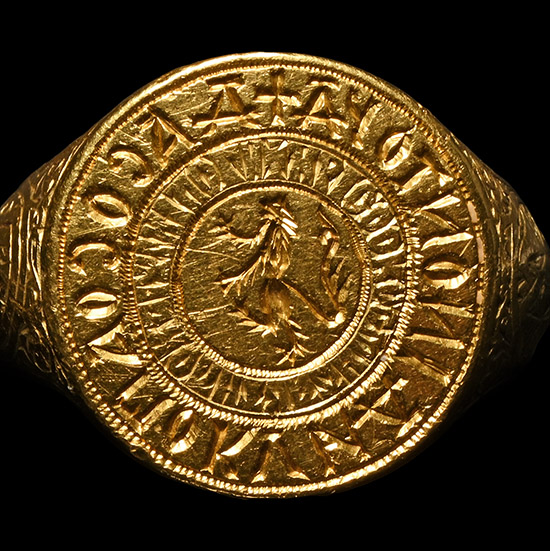 Large Veneto-Byzantine Gold Signet Ring with I Save from Danger Inscription