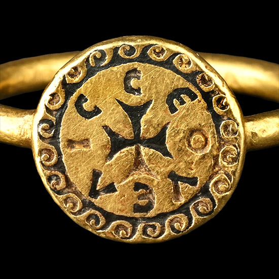 Byzantine Gold Ring with Greek Inscription in Niello