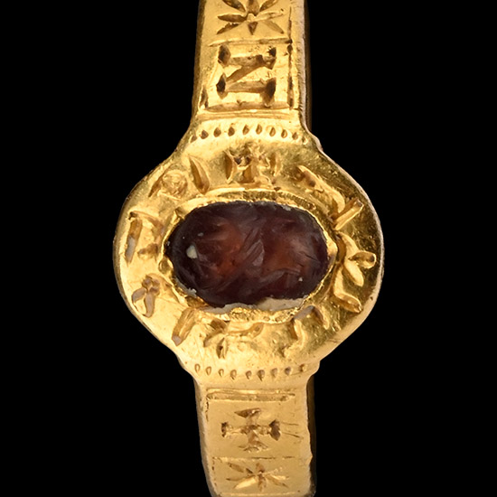 Medieval Gold Ring with Legend and Amethyst Intaglio