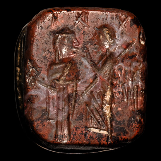 Byzantine Bloodstone Stamp Seal with Silver Mount