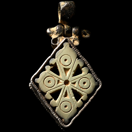 Byzantine Stone Amuletic Cross in Silver Pendant