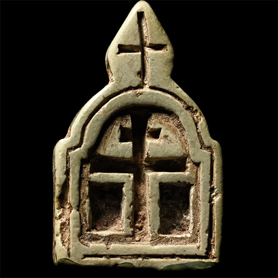 Byzantine Stone Amuletic Pendant of a Church with Cross