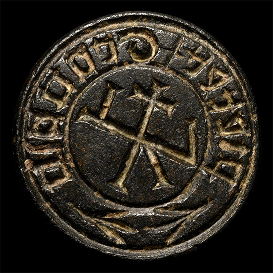 Medieval Bronze Seal Matrix with Monogram and Inscription