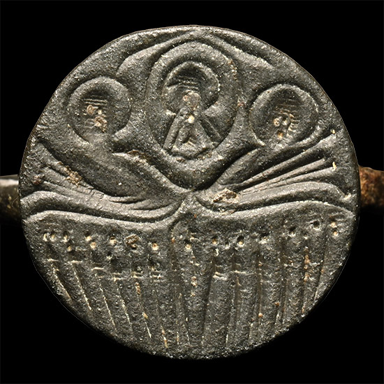 Byzantine Bronze Ring with Religious Scene