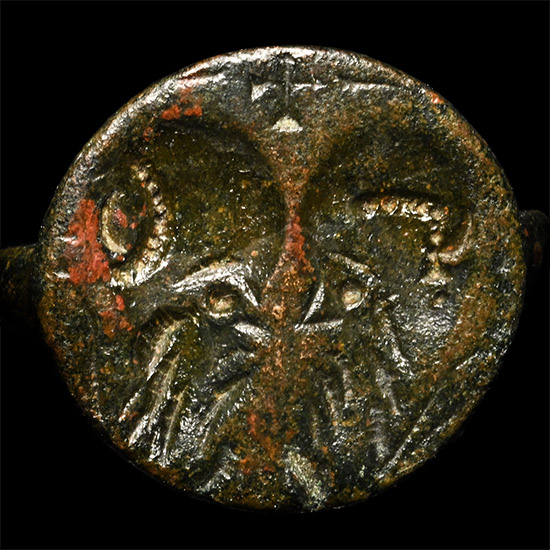 Byzantine Bronze Ring Bezel with Facing Saints