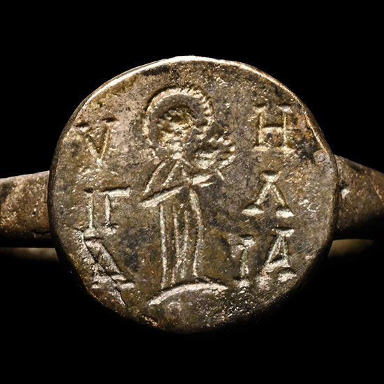 Post Byzantine Silver Ring with Saint