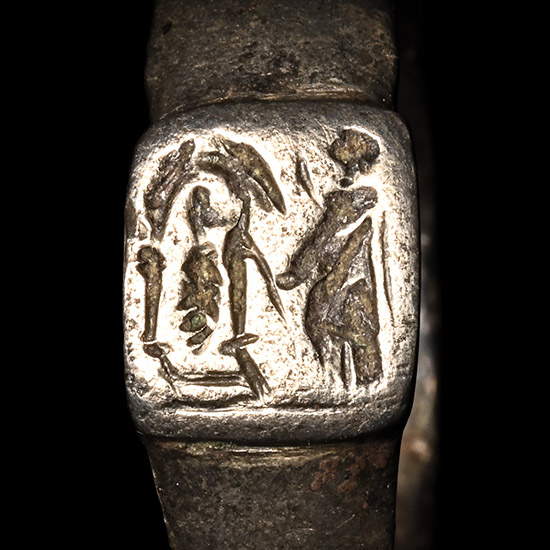 Roman Silver Ring with Priest in Temple