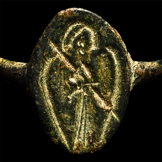 Byzantine Bronze Ring Bezel of Saint Holding Staff