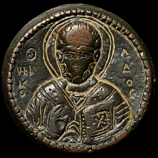 Byzantine Bronze Weight with Saint Nicholas