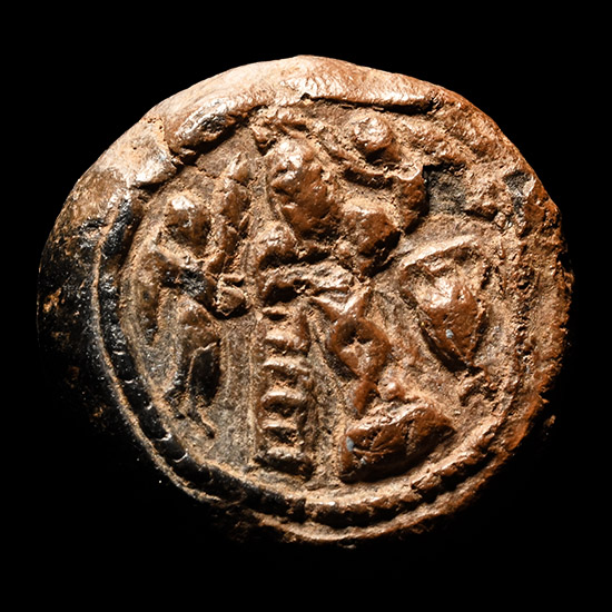 Byzantine Ceramic Bulla with Calvary Scene