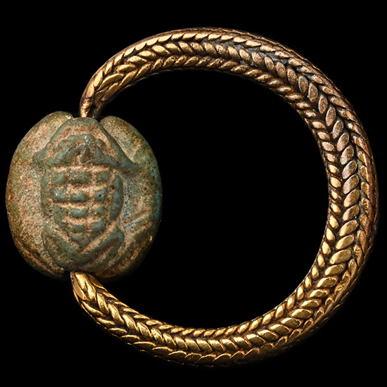 Egyptian Gold Ring with Faience Frog Amulet