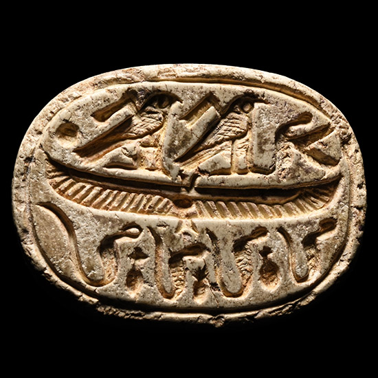 Egyptian Steatite Scarab with Religious Motifs