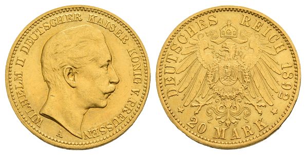 German States. Kingdom of Prussia, Wilhelm II AV 20 Mark.