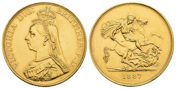 Great Britain, Hanover. Victoria AV Quintuple Sovereign.