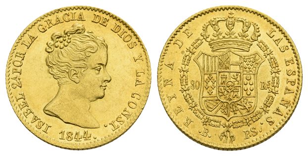 Spain. Isabella II AV 80 Reales.