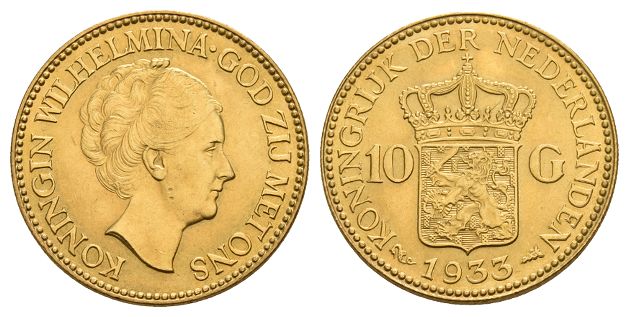 Netherlands, Wilhelmina AV 10 Gulden.