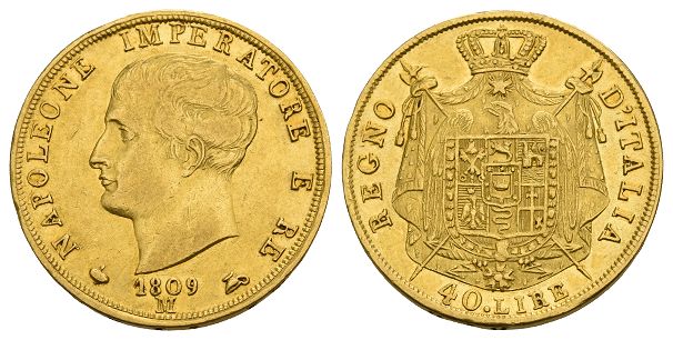 Italian States. Napoleonic Kingdom of Italy, Napoleon I AV 40 Lire.