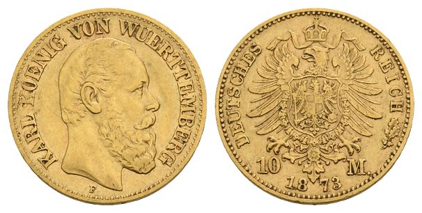 German States. Kingdom of Württemberg, Karl I AV 10 Mark.