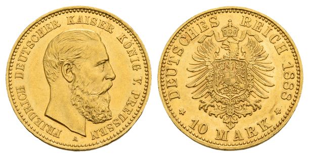 German States. Kingdom of Prussia, Friedrich III AV 10 Mark.