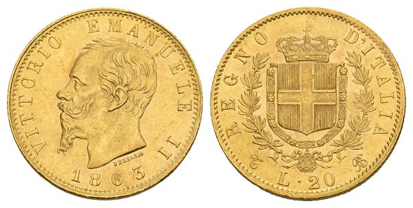 Italy. Vittorio Emanuele II AV 20 Lire.