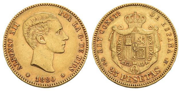 Spain. Alfonso XII AV 25 Pesetas.