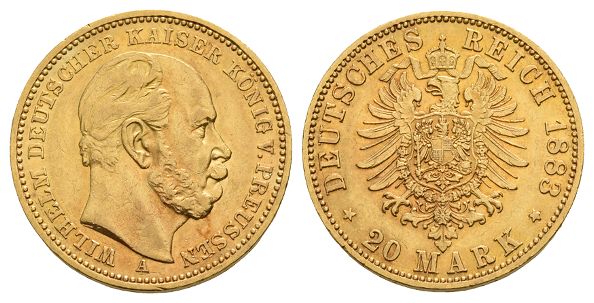 German States. Kingdom of Prussia, Wilhelm I AV 20 Mark.