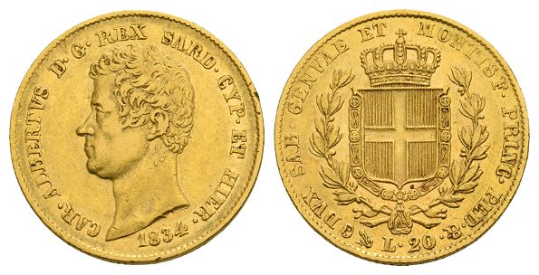 Italian States. Kingdom of Piedmont-Sardinia, Carlo Alberto AV 20 Lire.