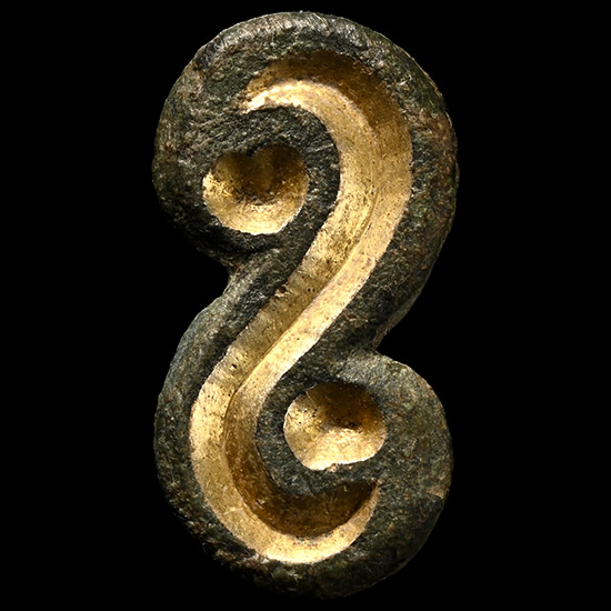 Anglo-Saxon Gilt Bronze Chip-Carved S-Shaped Brooch