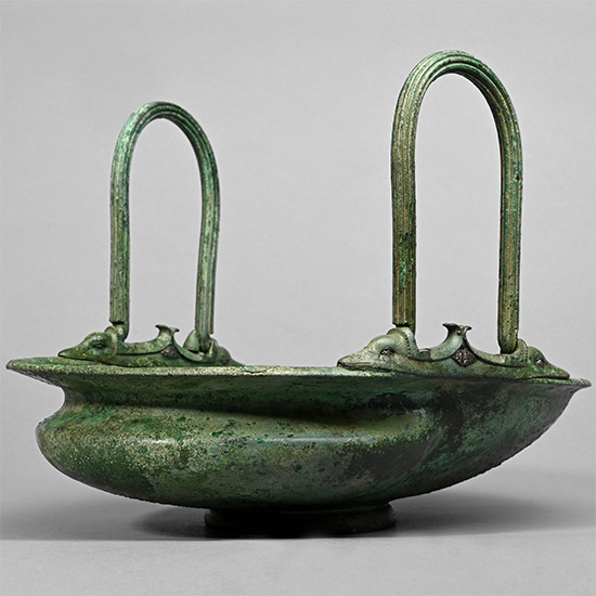 Large Roman Bronze Basket-Vase with Swinging Handles