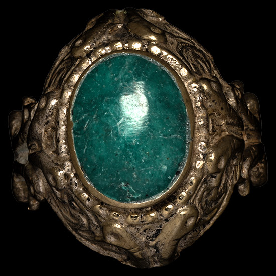 Bedouin Silver-Coloured Ring with Green Cabochon